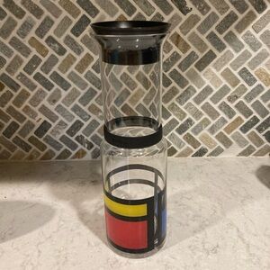 Mondrian Design Glass Carafe 750ml Capacity Red Blue Yellow 3.15 x 10.63 Inch